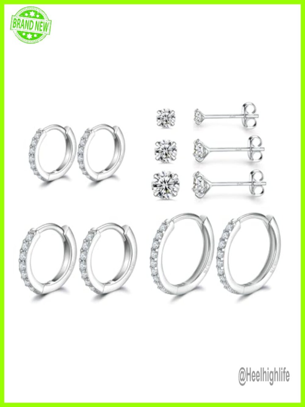 Sterling Silver Hoop and Stud Earrings Set 6 Pairs Hypoallergenic